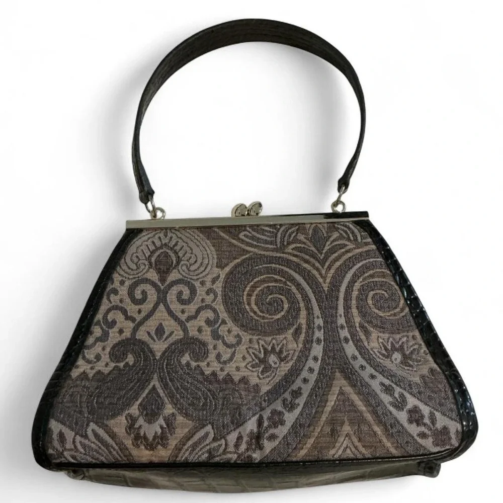 Liz‎ Claiborne Frame Bag Women Mini Brown Paisley Tapestry Excellent Kiss Lock